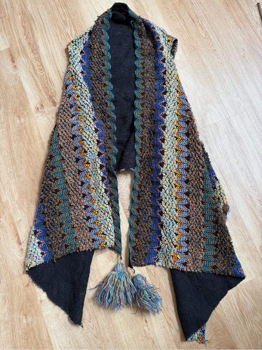 Boho Open Vest Cardigan Sweater Multicolor Crocheted Tassel OS